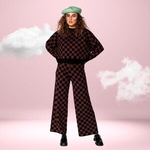 Checkerboard Knit Sweater and Pants Set